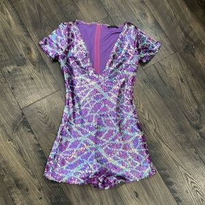 BANJUL sequin purple & silver jumper, Size Small